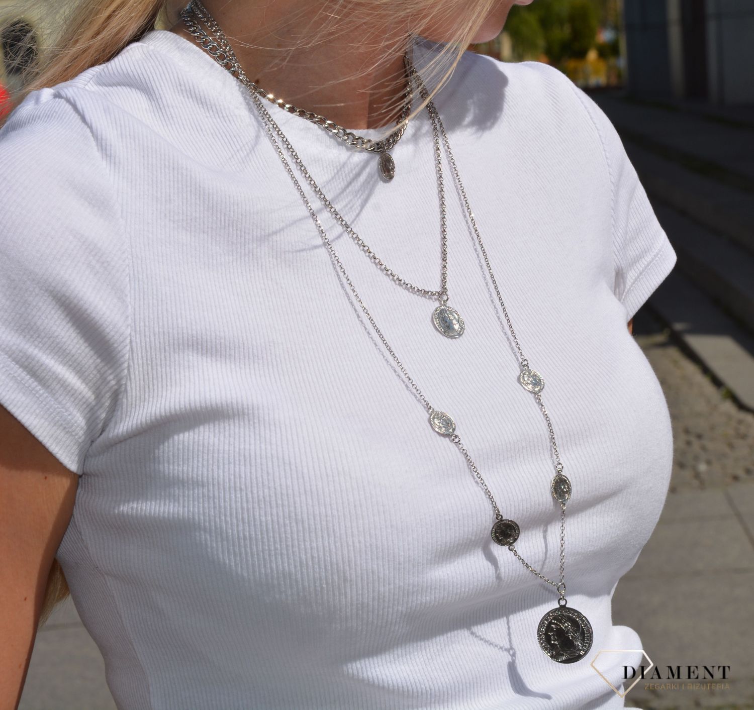 Naszyjnik srebrny z monetkami potrójny monety Dall'Acqua C RM 22024s.jpg